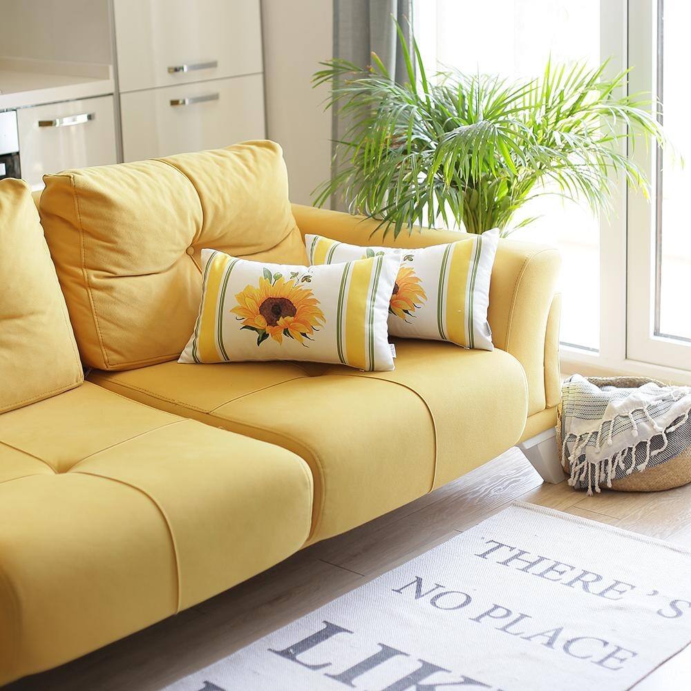 Set of 2 20" Fall Sunflower Lumbar Pillow Cover in Multicolor Bed